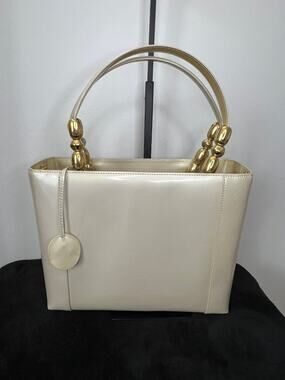 Vintage Christian Dior Maris Pearl Ivory Leather Tote Gold Hardware Auth